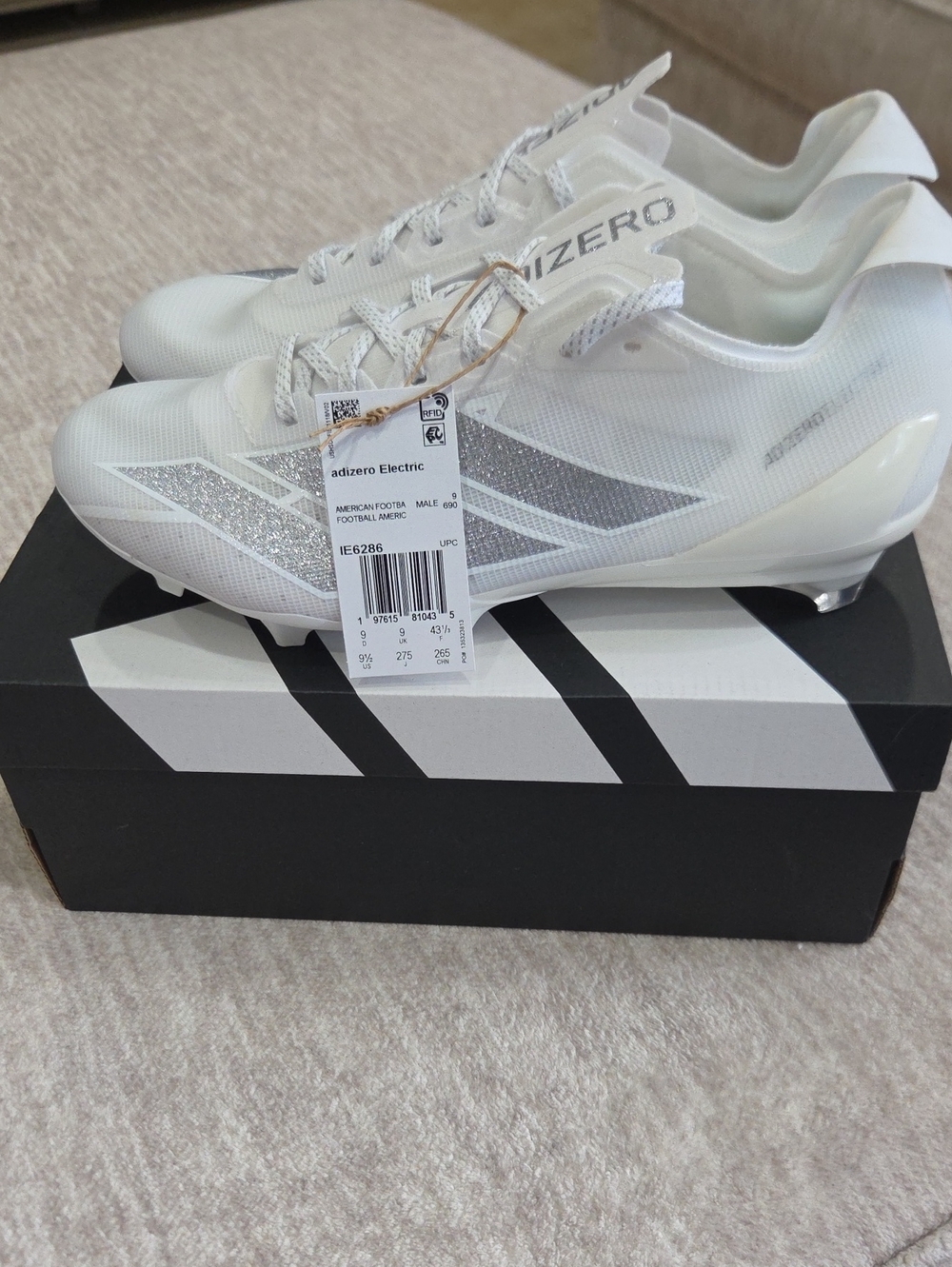 adidas adizero Electric Men's White with Silver Accents Football Cleats